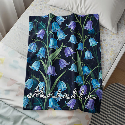 Blue and Purple Floral Blanket with Personalized Name
