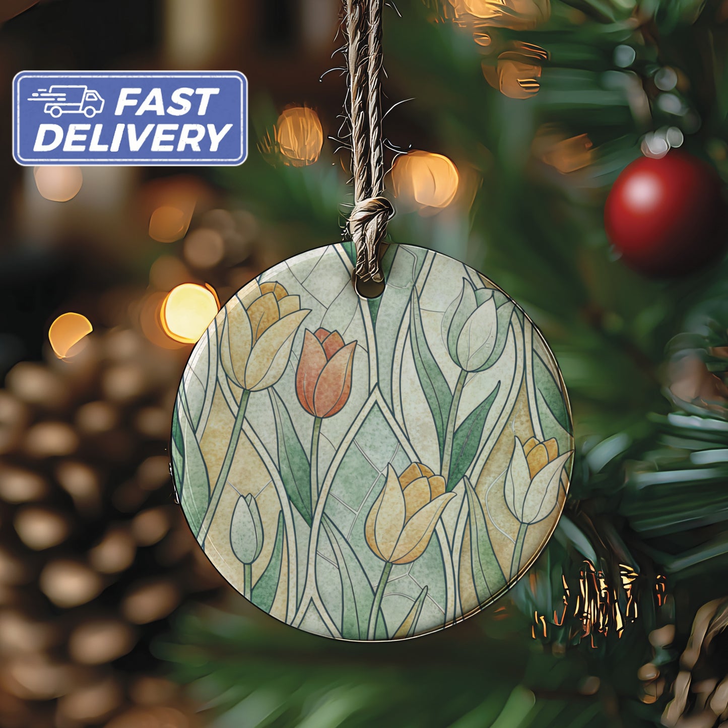 Colorful Tulip Design Round Hanging Ornament Decor