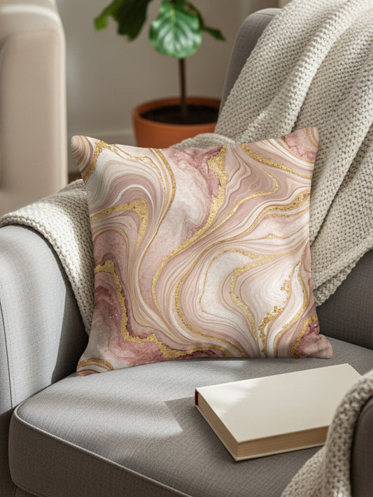 Elegant Marble Gold and Pink Throw Pillow for Home Decor