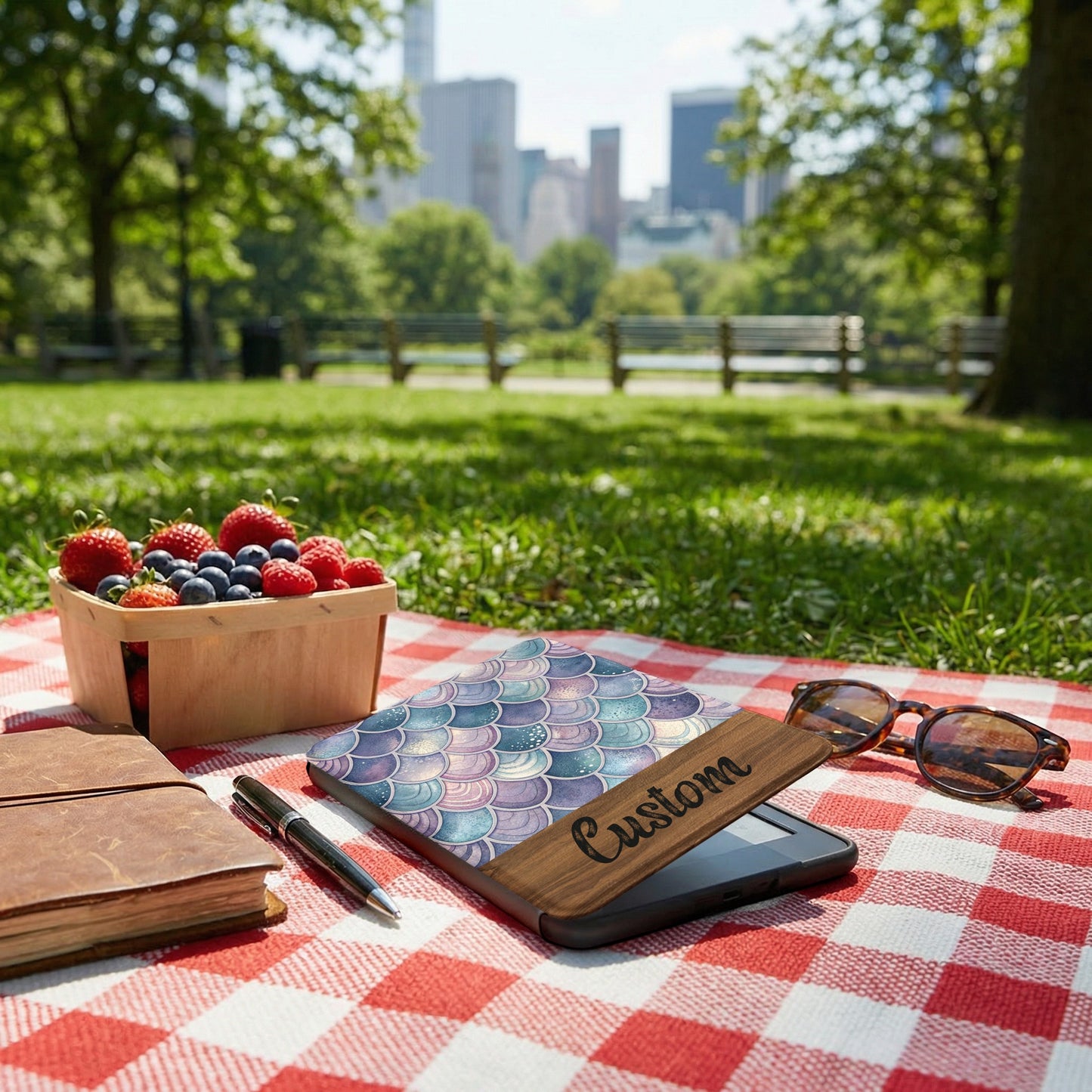 Custom Pattern and Wood Design Notebook Case