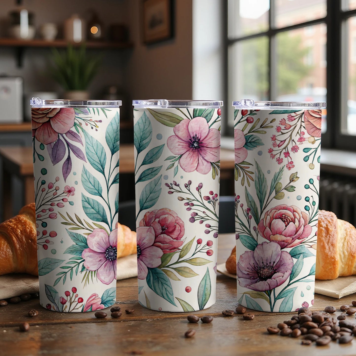 Beautiful Flowers with Leaves Pattern Perfect for 20 oz Skinny - Walk Greener