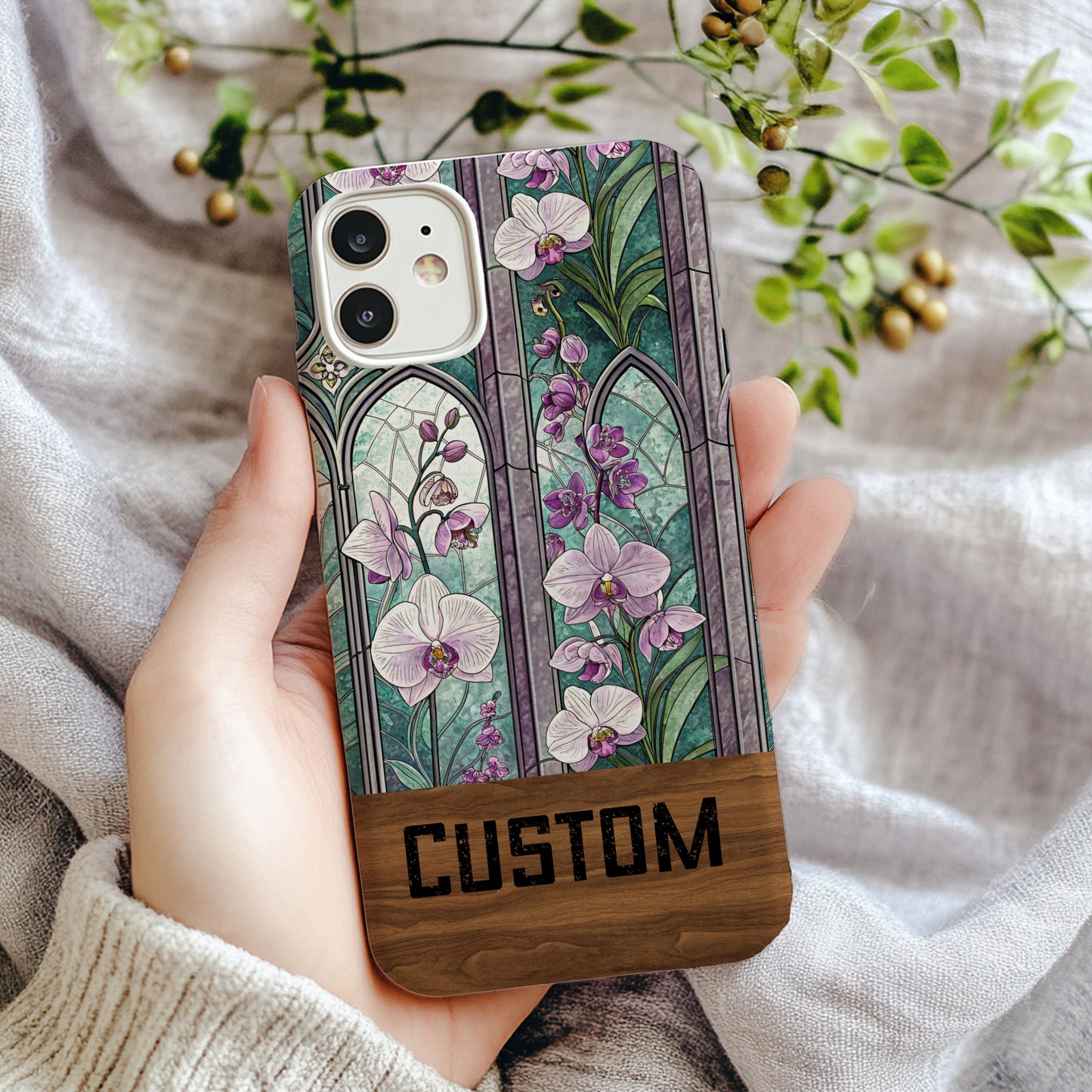 Custom Floral Stained Glass Design Phone Case