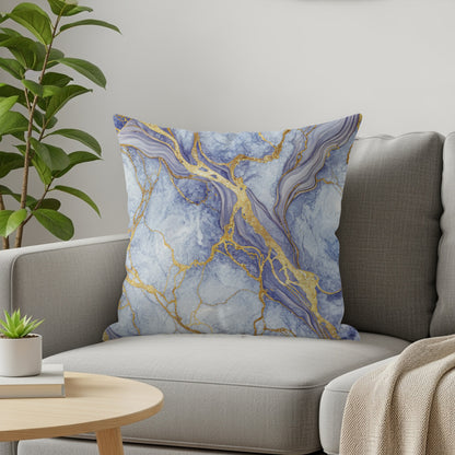 Blue and Gold Marble Design Throw Pillow