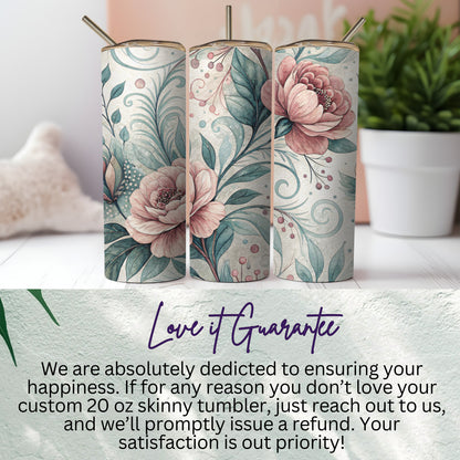 Watercolor Floral Elegant Roses and Leaves Design 20 oz Skinny Tumbler - Walk Greener