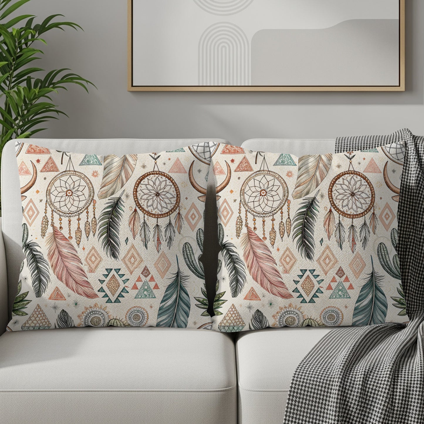 Dreamcatcher Pattern Throw Pillow Set for Home Decor