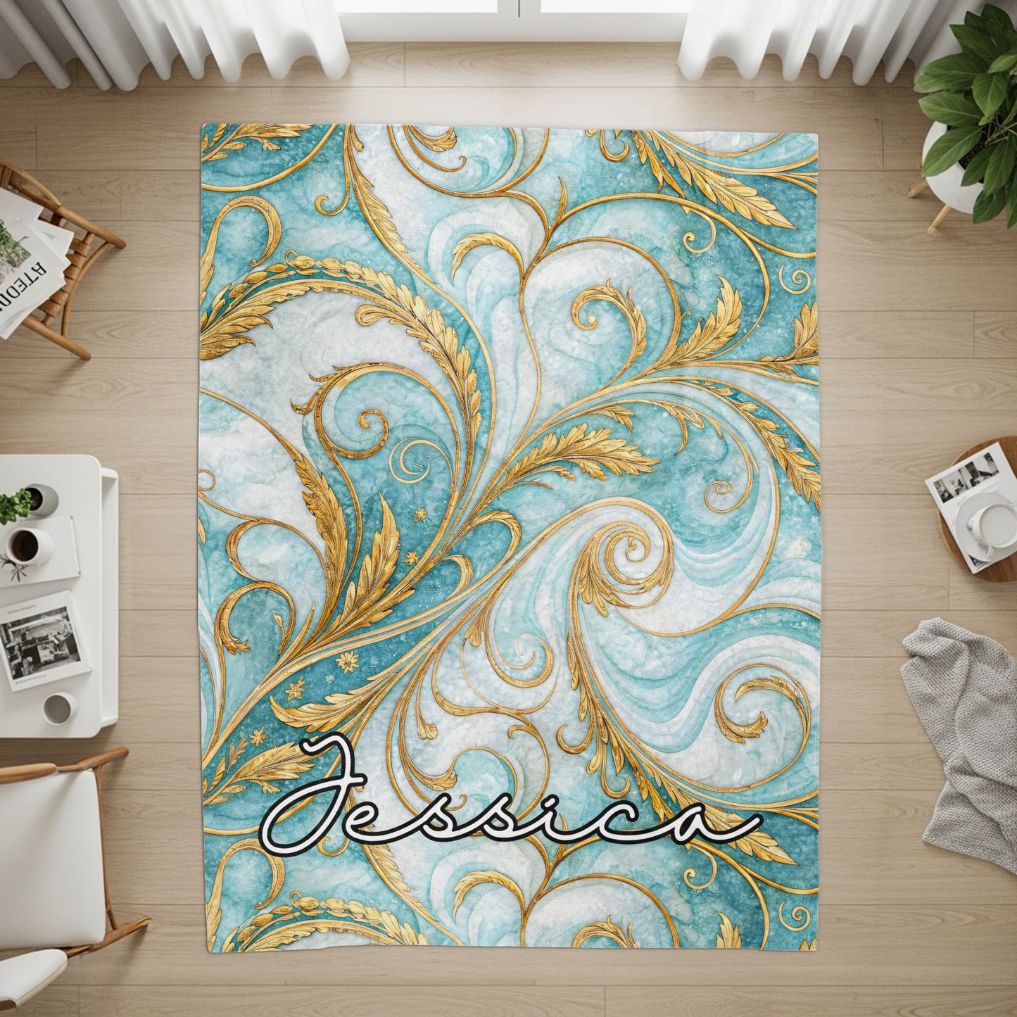Elegant Swirl Pattern Custom Name Jessica Area Rug