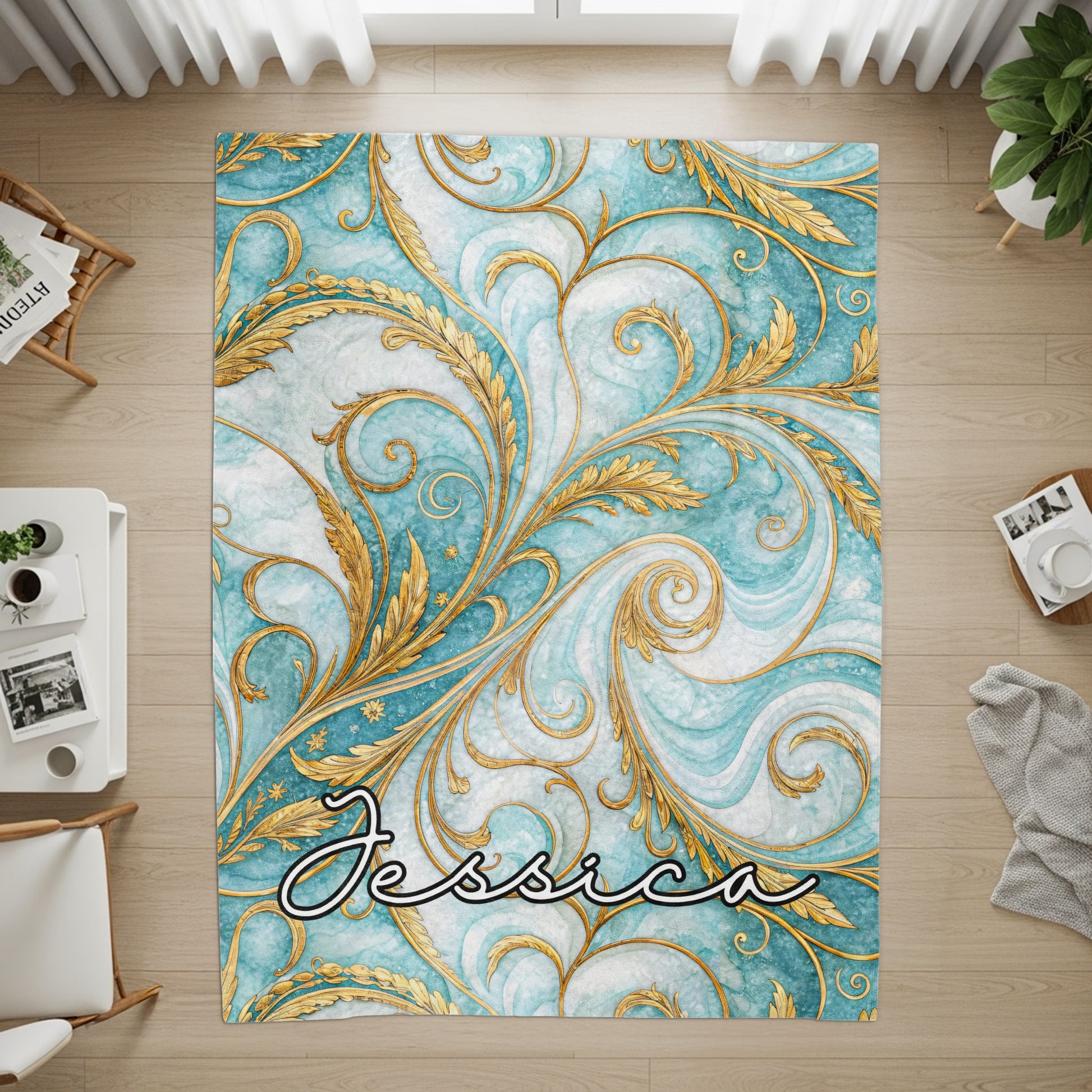 Elegant Swirl Pattern Custom Name Jessica Area Rug