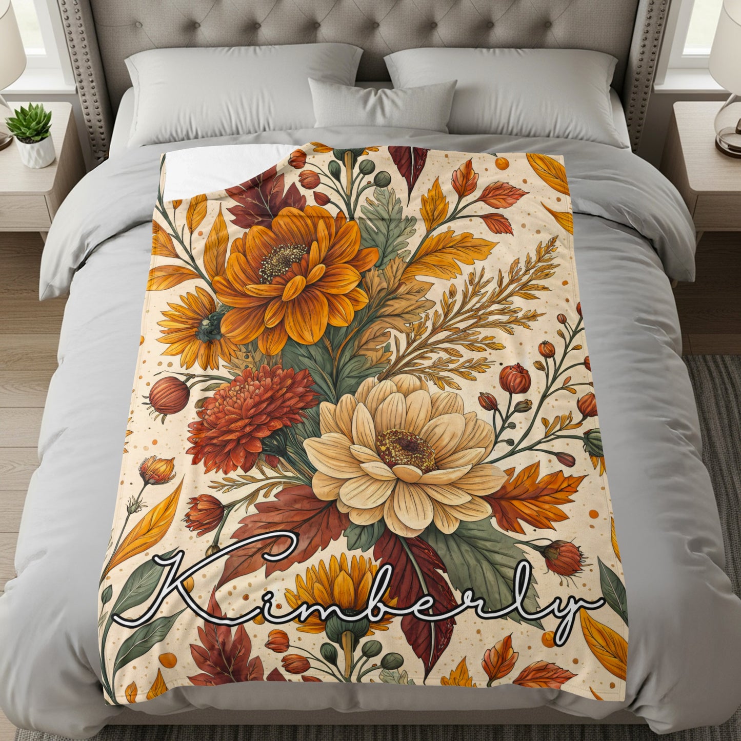 Autumn Floral Design Personalized Bedding Quilt