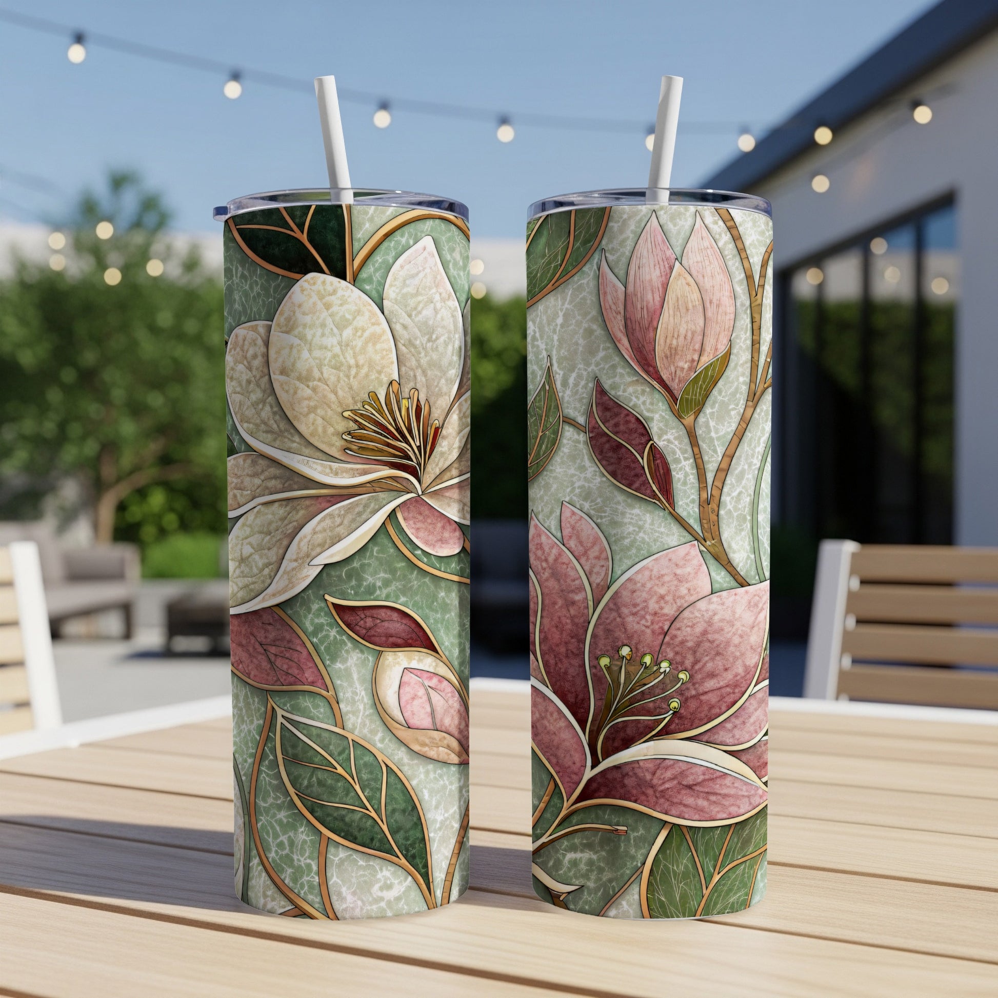 Elegant Floral Pattern Magnolia Blossoms Floral 20 oz Skinny Tumbler - Walk Greener