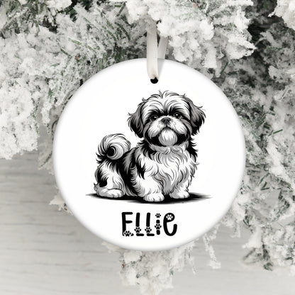 Shih Tzu Illustration on White Round Ornament product