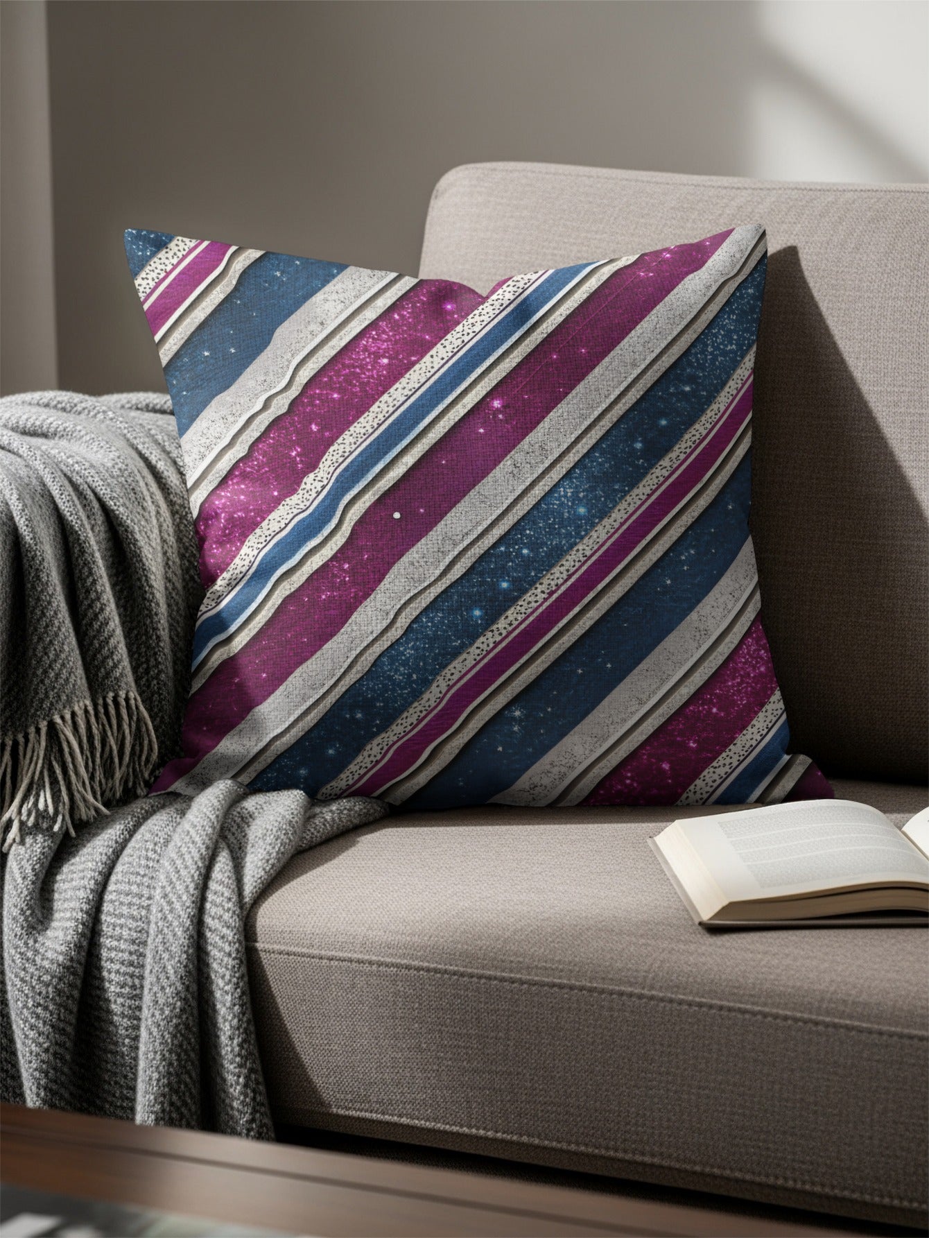 Vibrant Striped Throw Pillow with Galaxy Accents Product