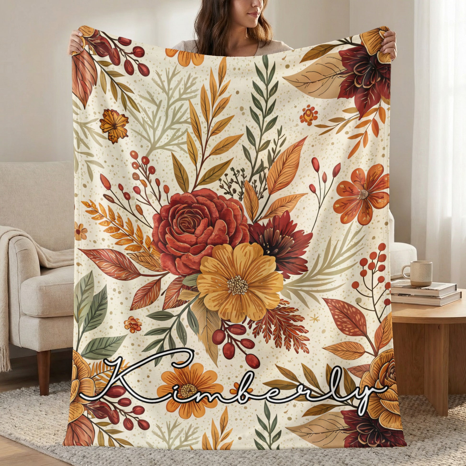 Personalized Floral Design Kimberly Blanket