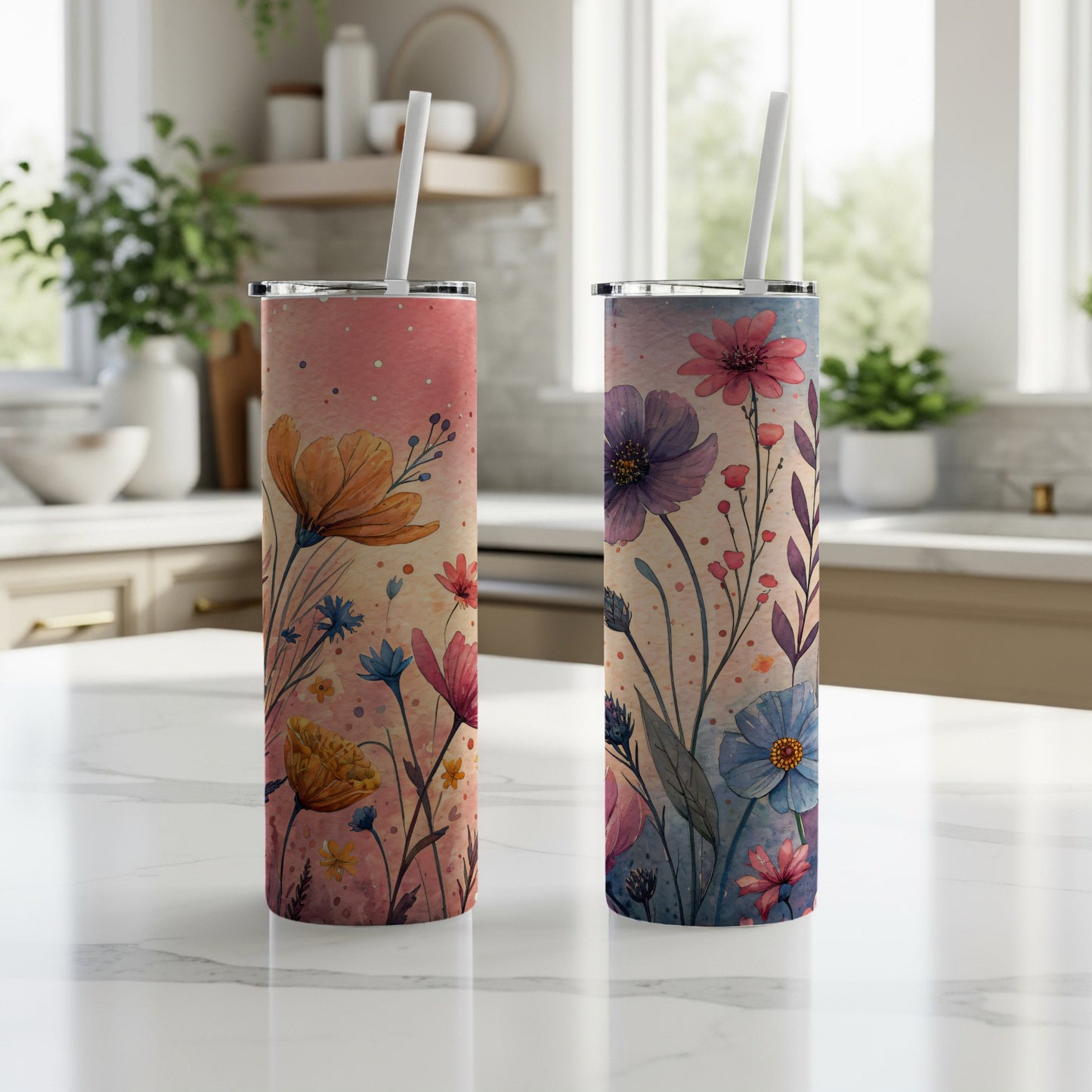 Artistic Floral Design a Perfect Touch for your 20 oz Skinny - Walk Greener