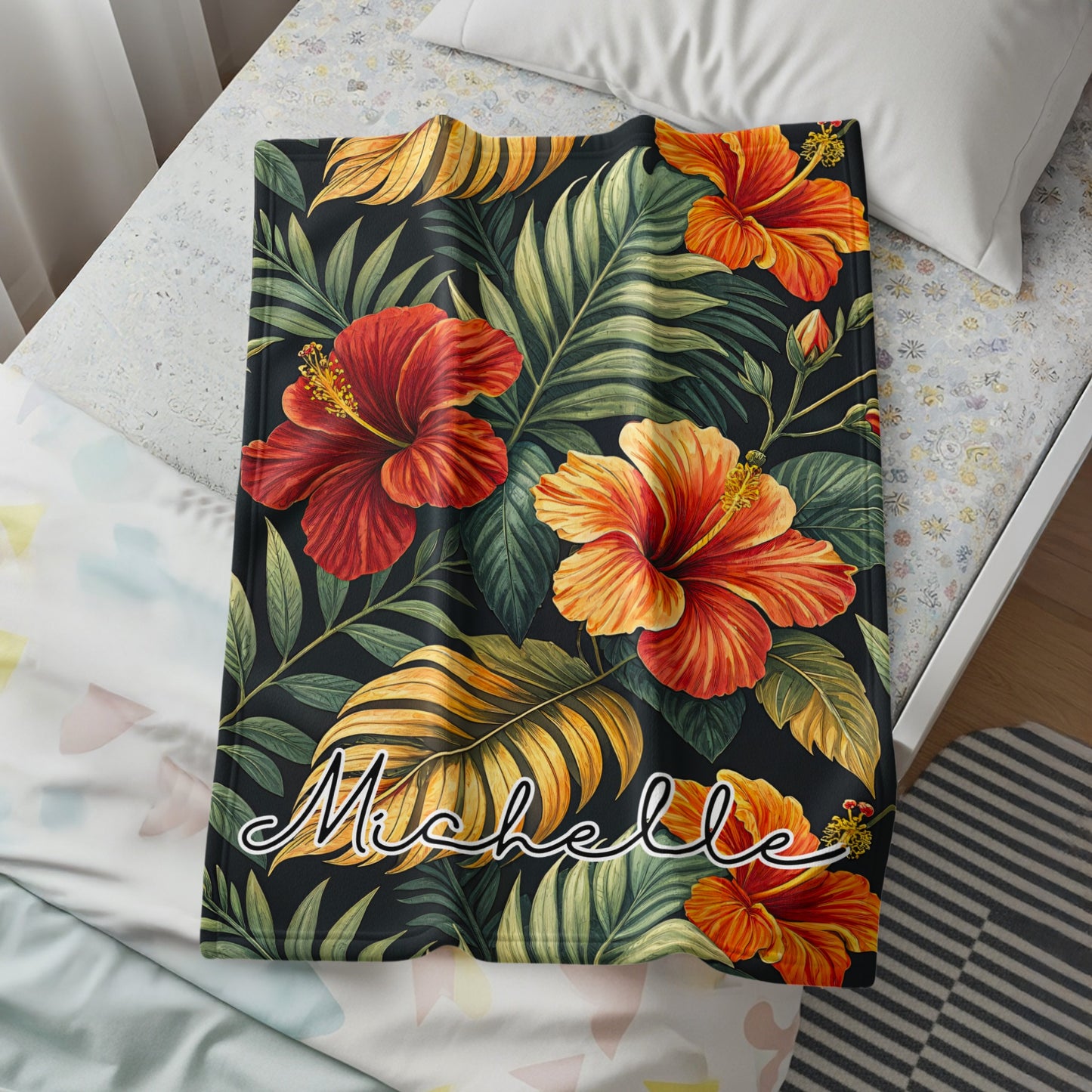 Personalized Tropical Print Blanket with Name Michelle