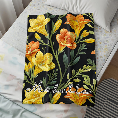 Bright Floral Design with Custom Name Personalized Blankets - Walk Greener