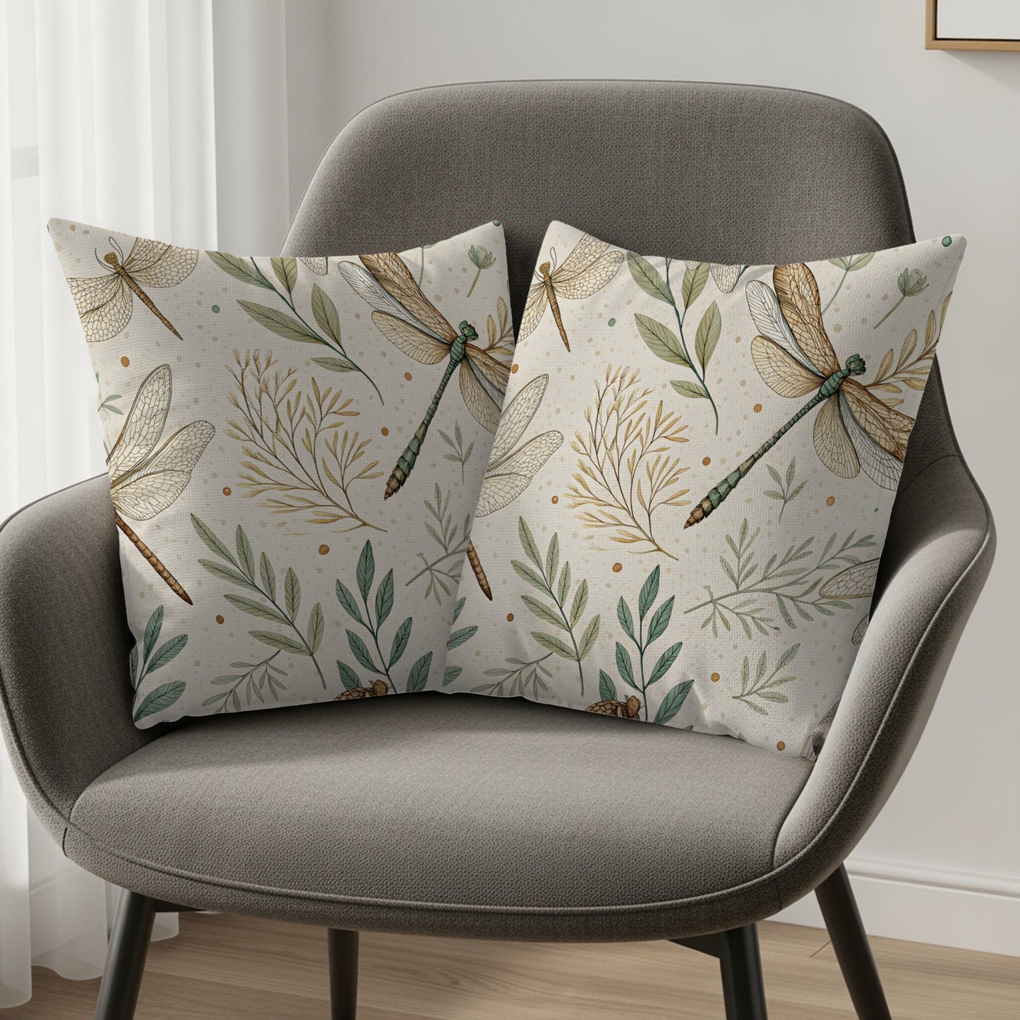 Dragonfly and Botanical Pattern Throw Pillow Set