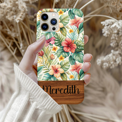 Custom Floral Print Phone Case with Meredith Text Design