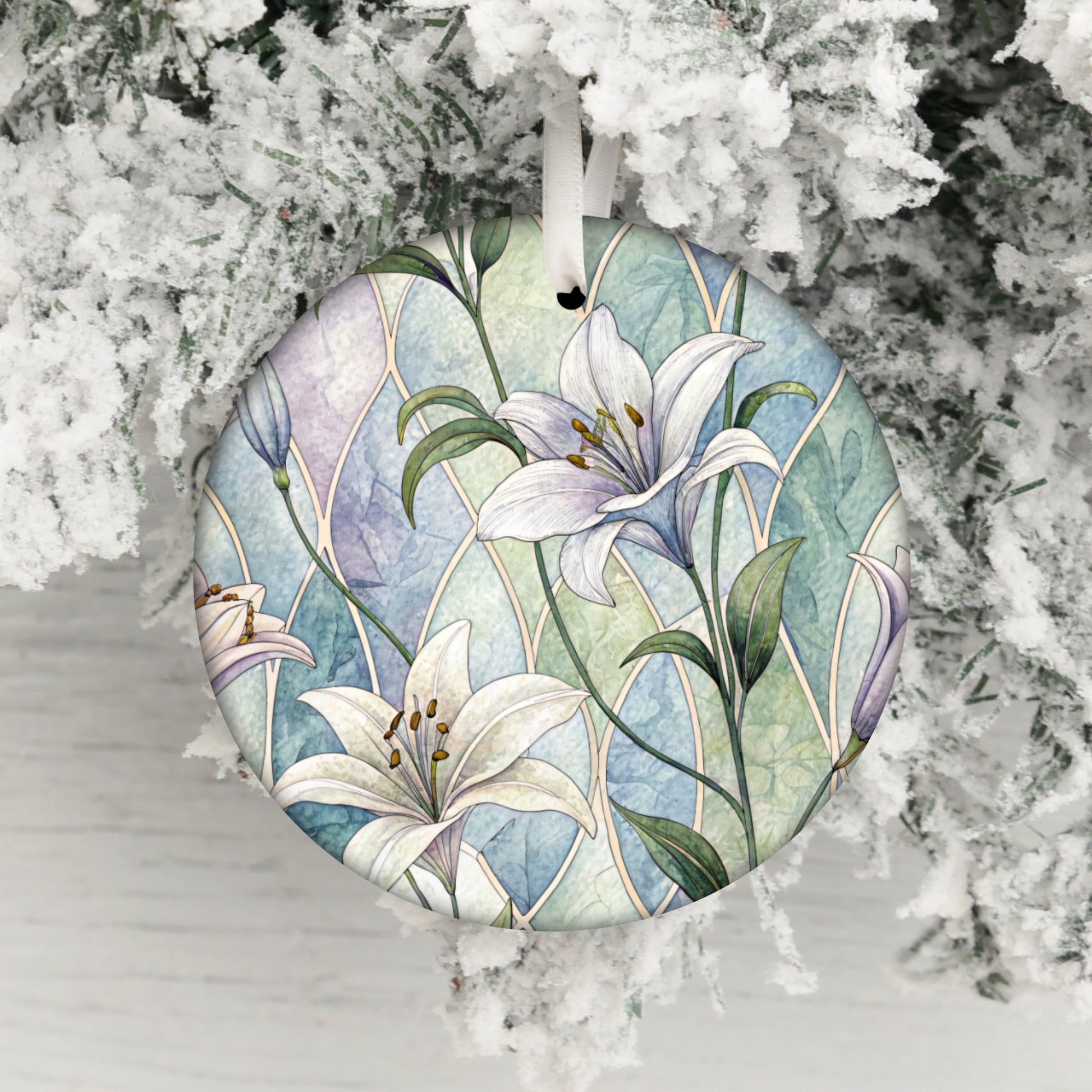 Beautiful Handcrafted Stained Glass Lily Ornament