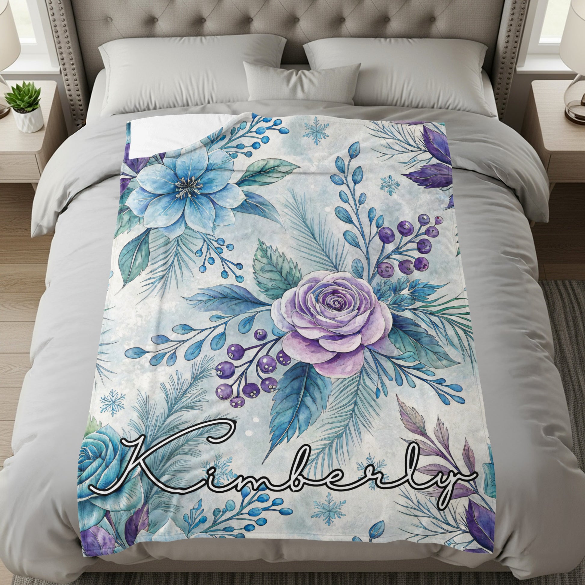 Personalized Floral Design Blanket with Name Kimberly
