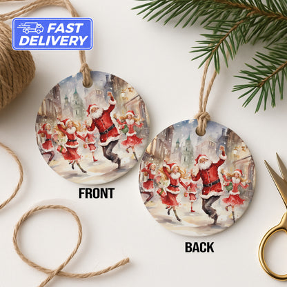 Christmas Santa Dance Scene Double Sided Ornament Product