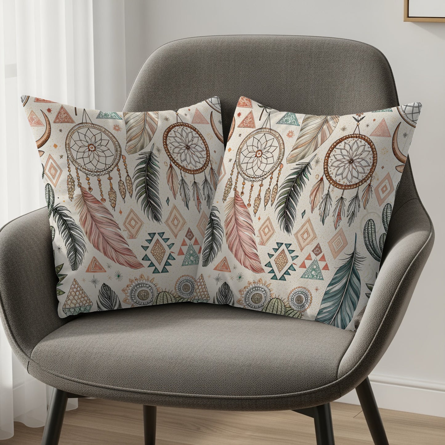 Dreamcatcher Feather Print Decorative Pillow Cover