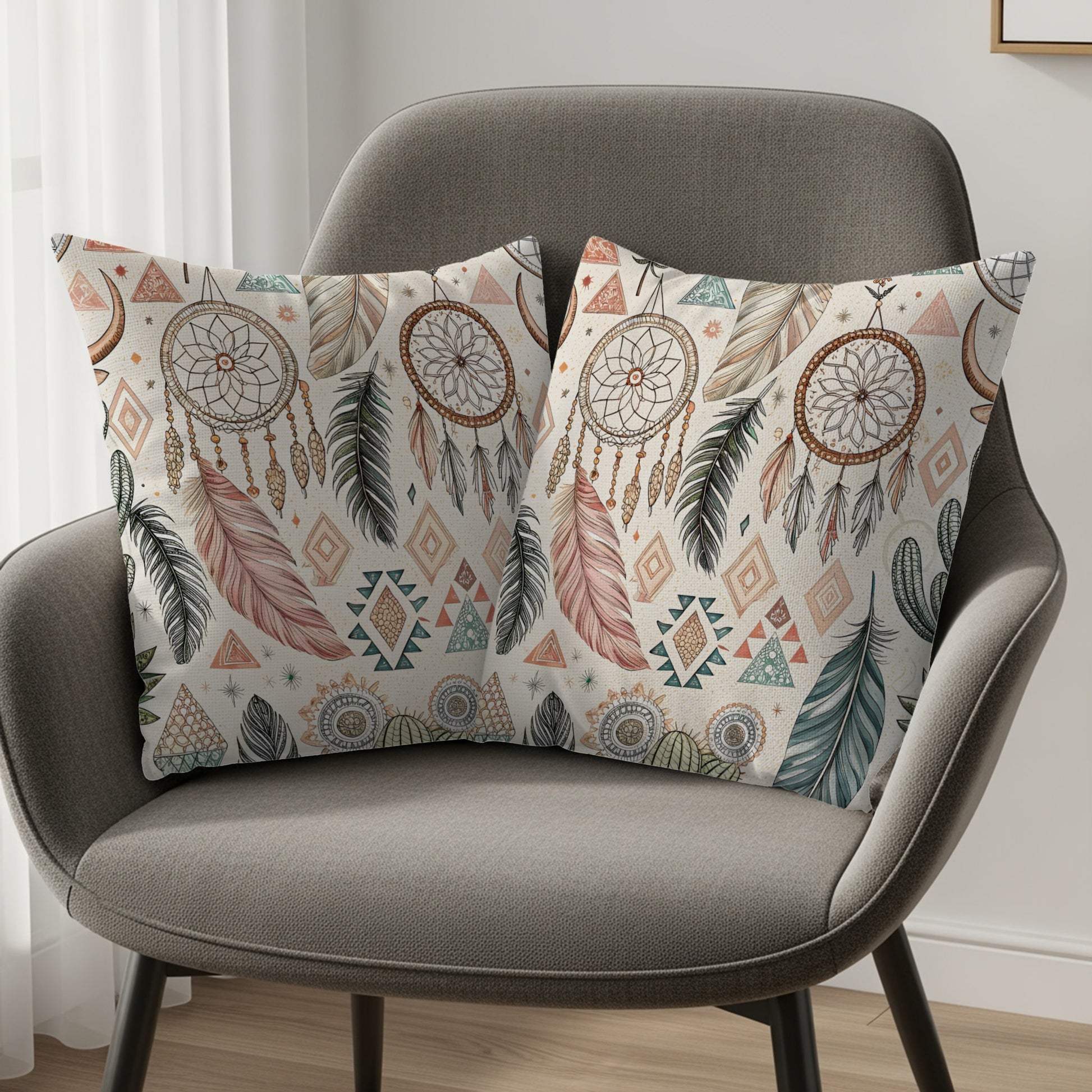 Dreamcatcher Feather Print Decorative Pillow Cover
