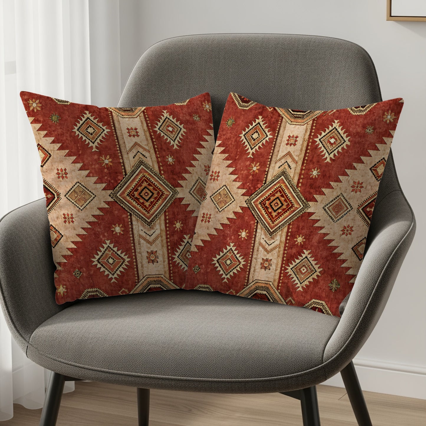Southwestern Geometric Red Beige Pattern Cushion Set