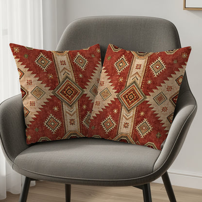 Southwestern Geometric Red Beige Pattern Cushion Set