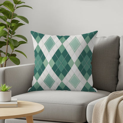 Green and White Argyle Pattern Throw Pillow