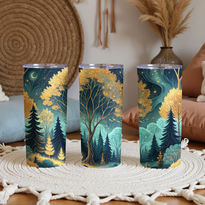 Enchanting Night Forest Design Tumbler Cup