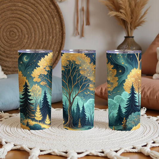 Enchanting Night Forest Design Tumbler Cup