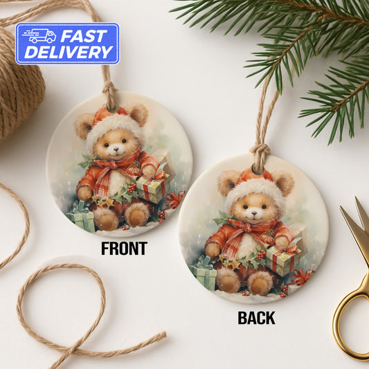 Cute Teddy Bear With Gift Christmas Ornament product type