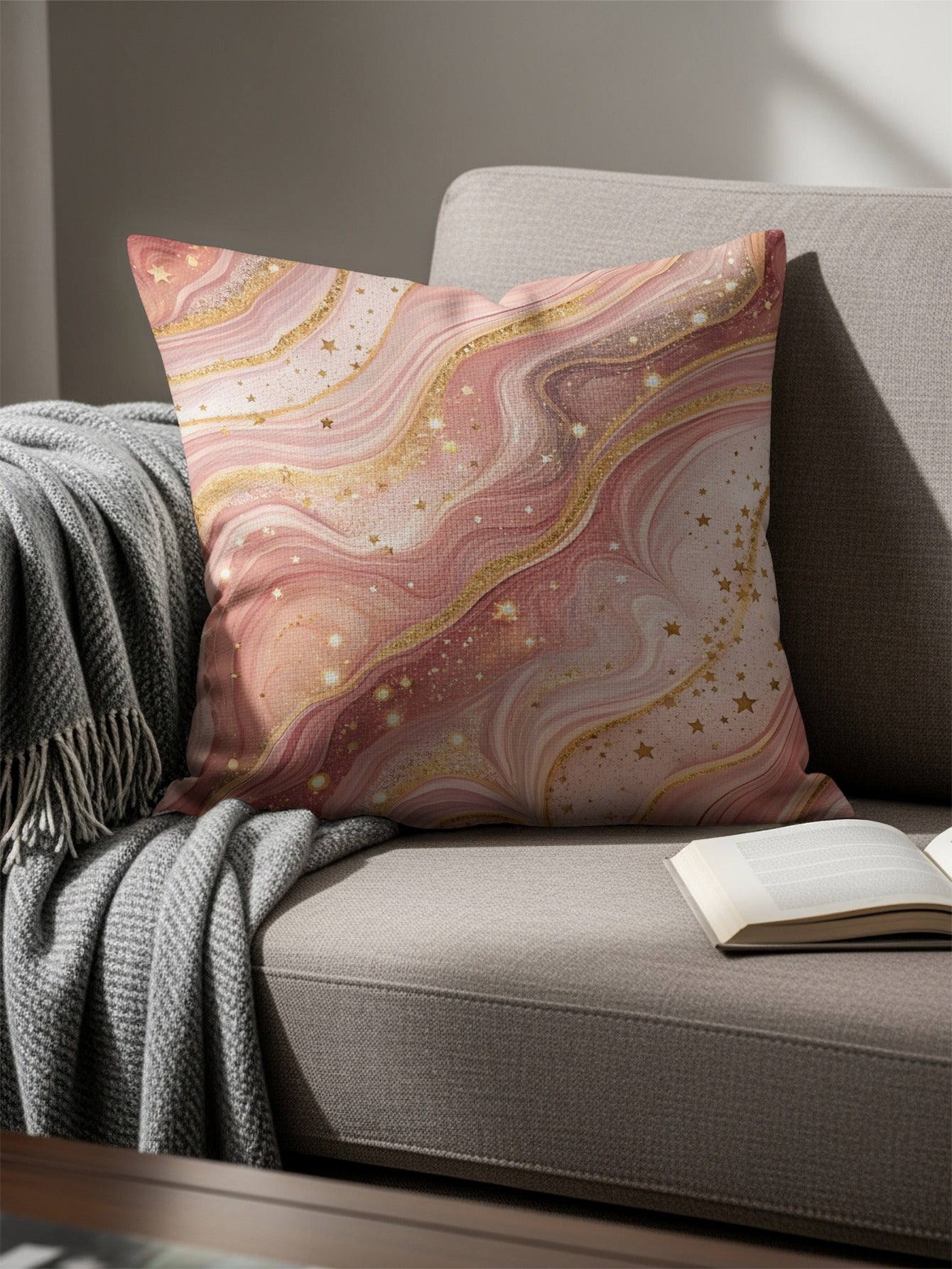 Luxury Pink with Gold Accents Stars Pattern Throw Pillows - Walk Greener