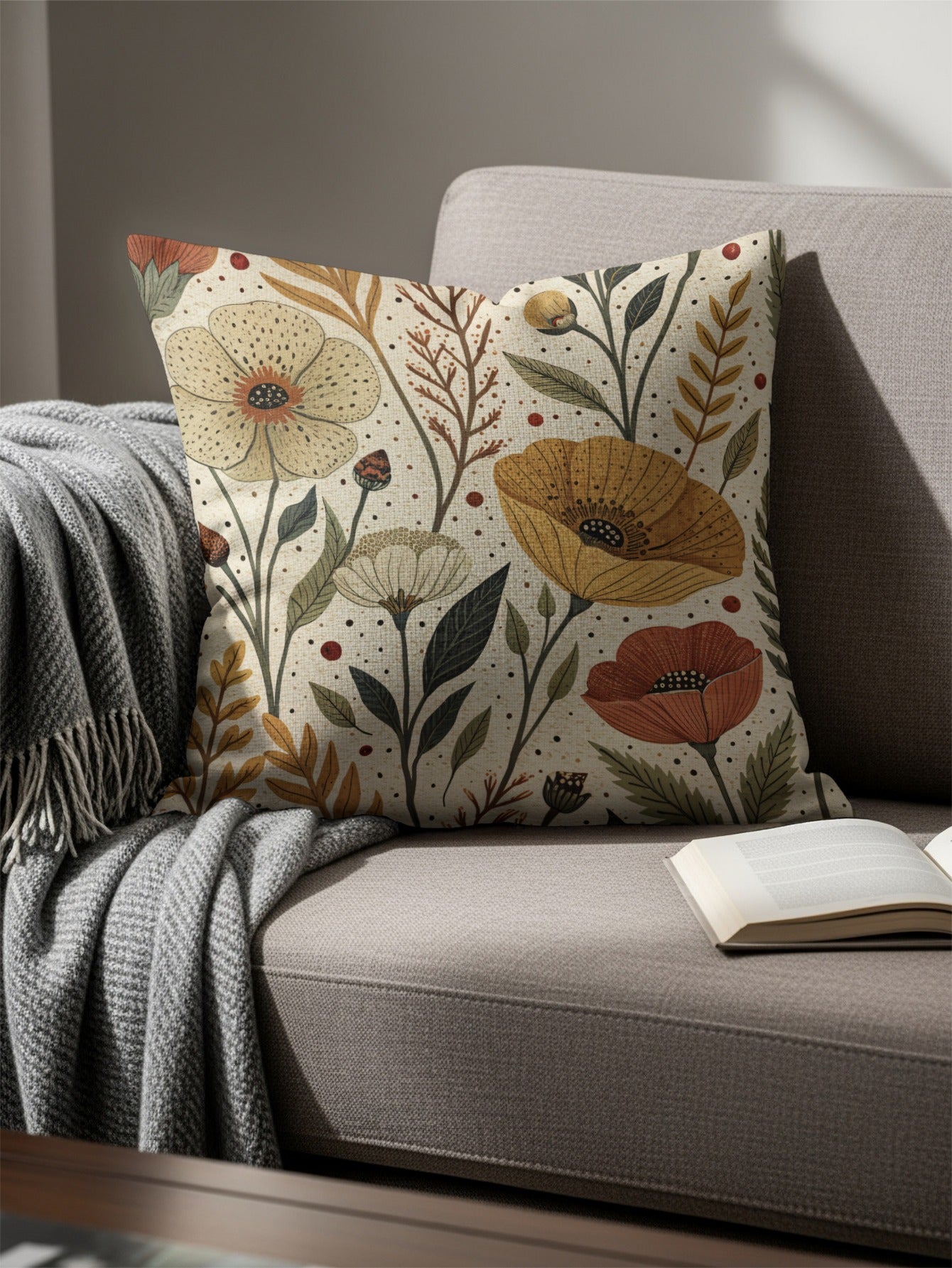 Neutral Floral Pattern Artwork Design Style Throw Pillows - Walk Greener