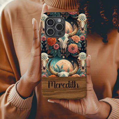 Custom Boho Floral Skull Design Phone Case by Meredith