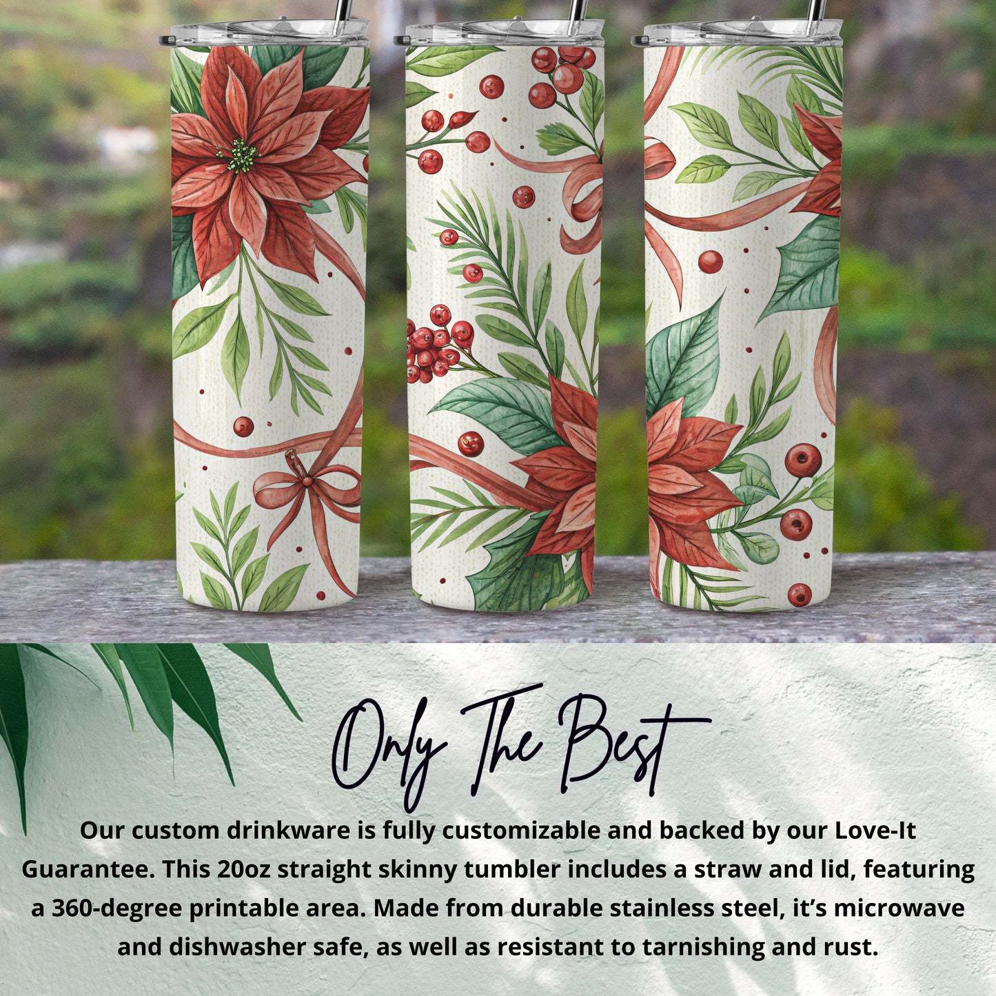 Floral Holiday Poinsettia Straight Skinny Tumbler