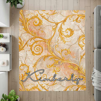 Gold Floral Swirls on Marble Custom Name Blanket - Walk Greener