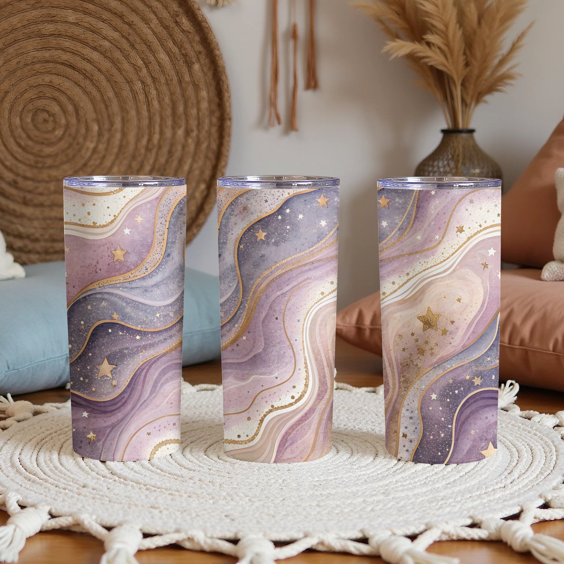 Purple and Gold Starry Sky Pattern Tumbler Product