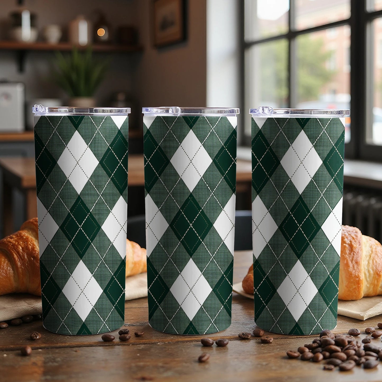 Stylish Green Argyle Pattern Insulated Tumbler Product