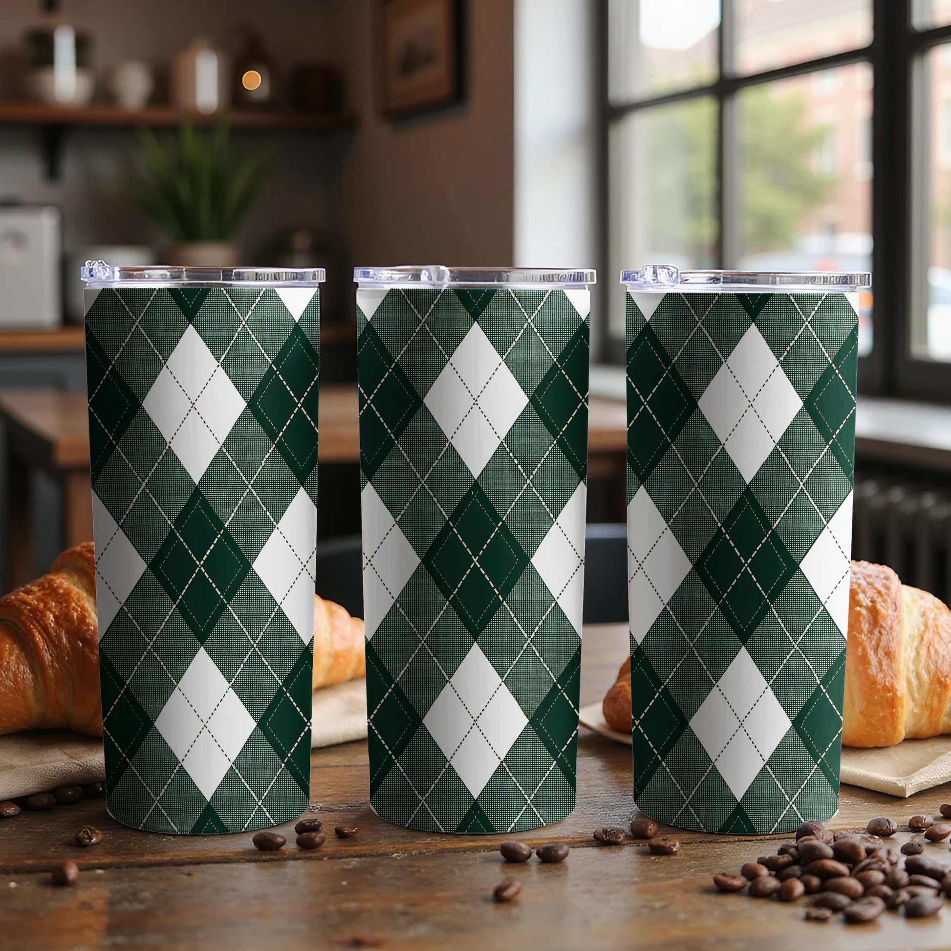 Stylish Green Argyle Pattern Insulated Tumbler Product