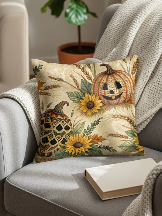 Halloween Spirit Autumn Pumpkins and Sunflowers Pillows & Pillow Cases - Walk Greener