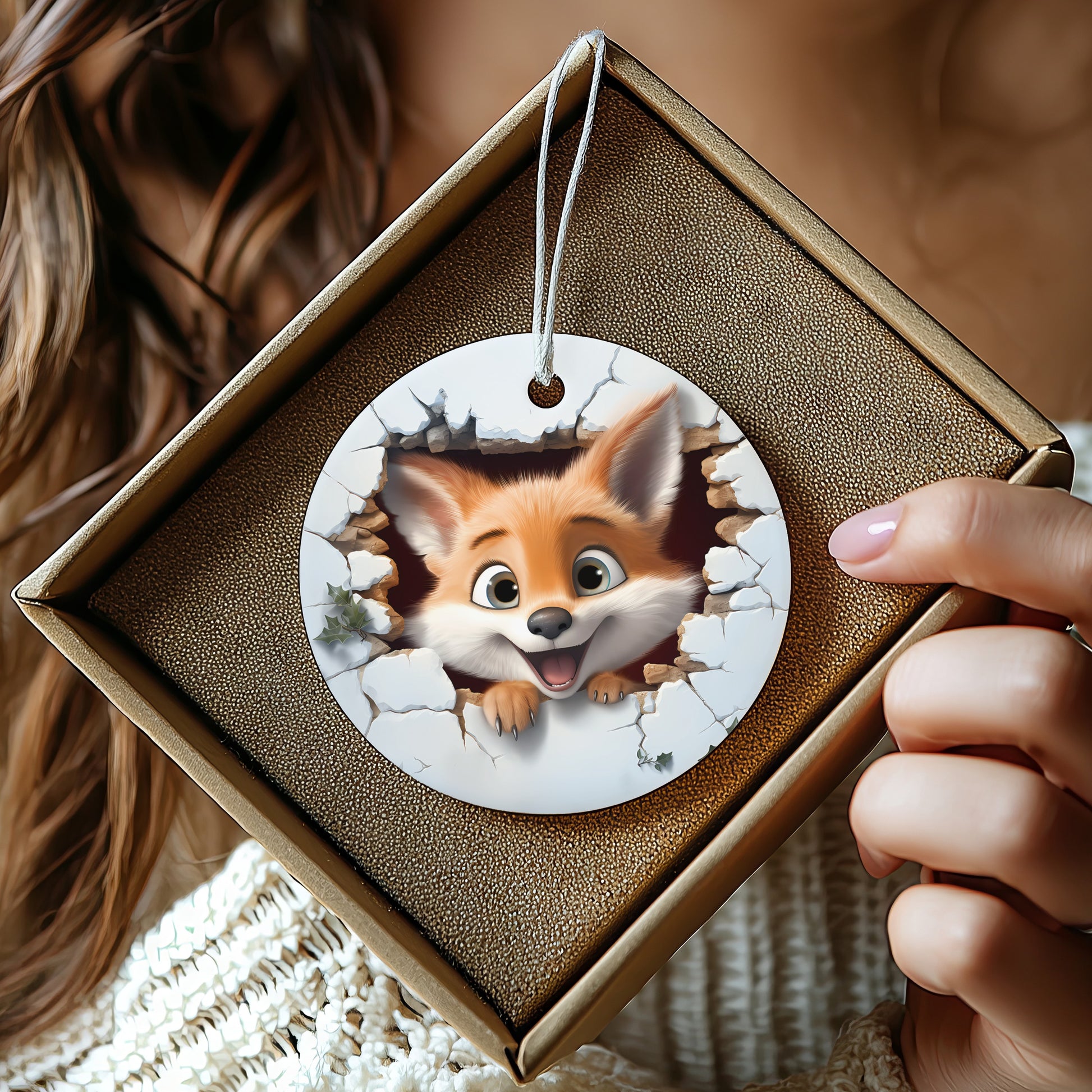 Adorable Fox Cracking Through Ornament Decorative product