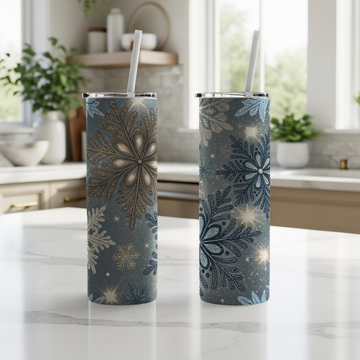 Decorative Snowflake Pattern Insulated Drink Tumbler