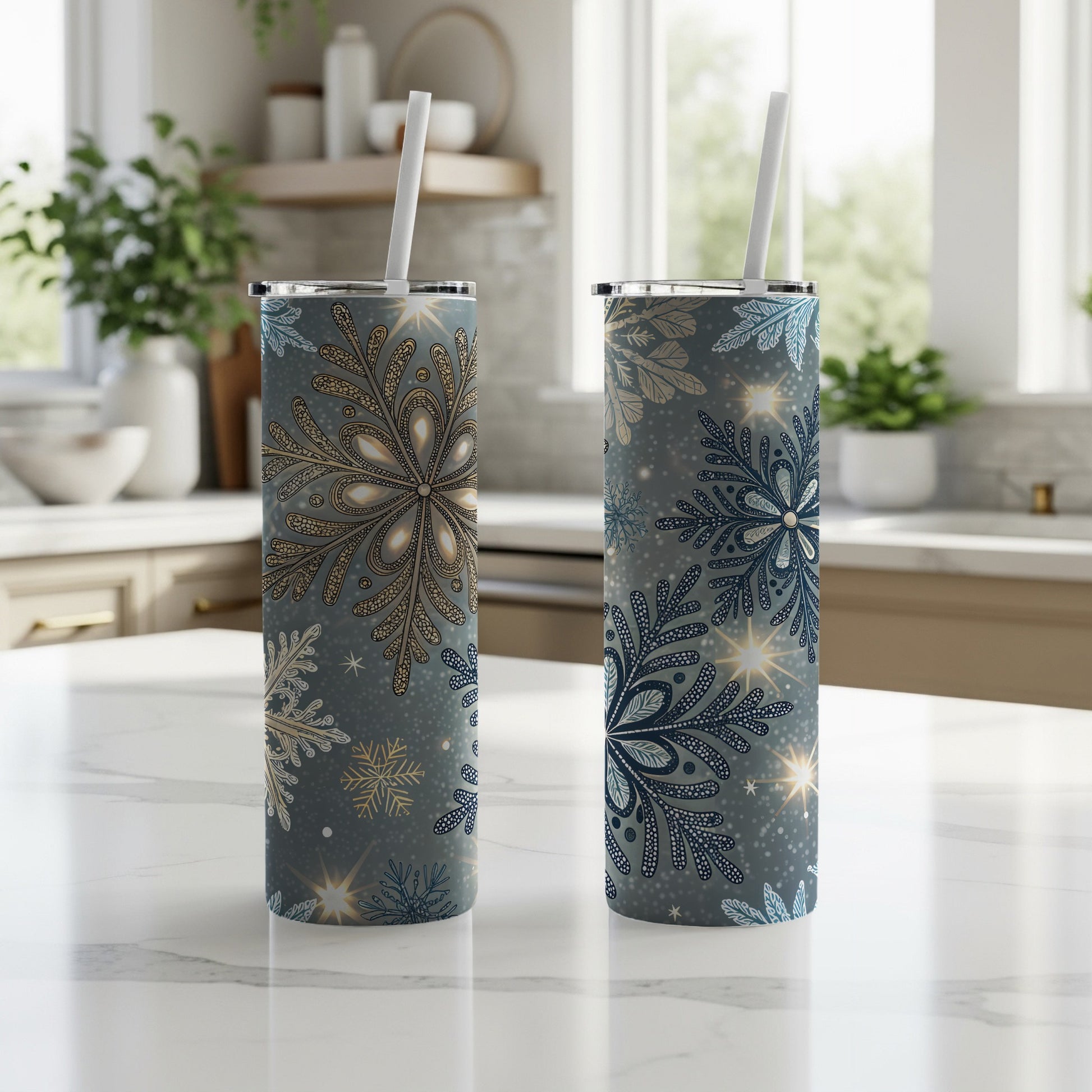 Decorative Snowflake Pattern Insulated Drink Tumbler
