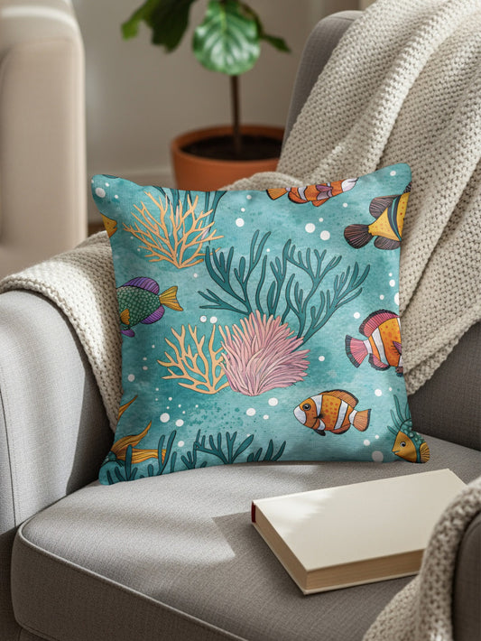 Colorful Underwater Scene Themed Pillow for Cozy Decor