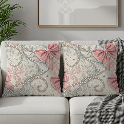 Elegant Decorative Throw Pillow Set with Pink Bows Design
