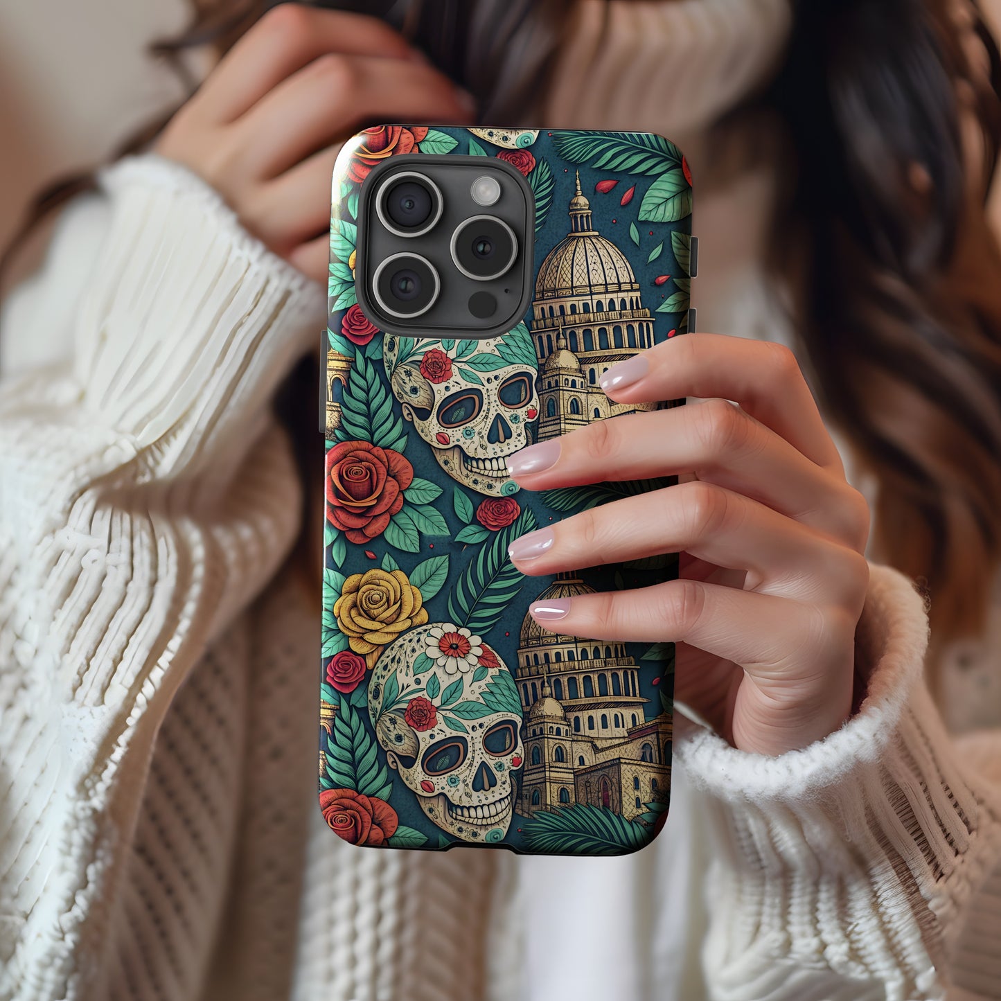 Colorful Skull and Floral Design Phone Case