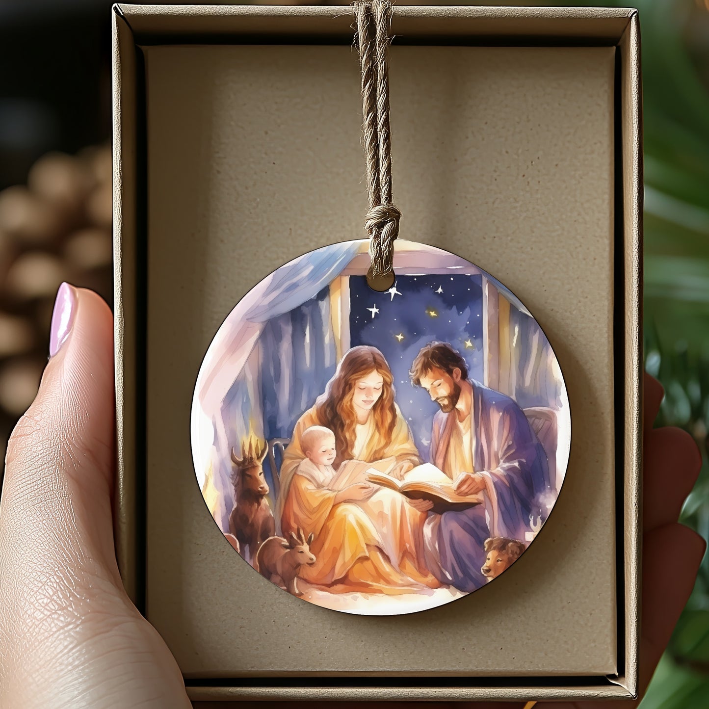 Hand Painted Nativity Scene Christmas Ornament product