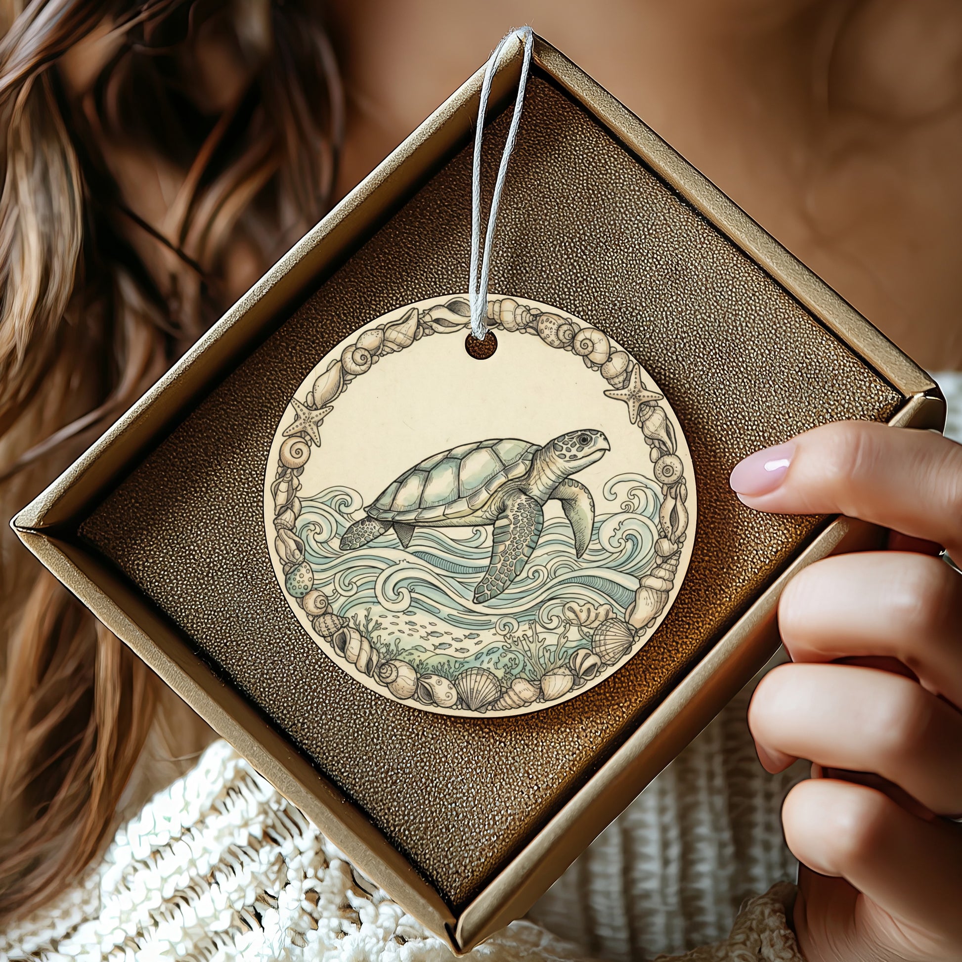 Sea Turtle Illustrated Hanging Ornament product