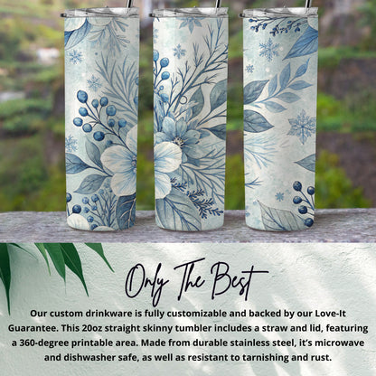 Blue Floral Design 20oz Skinny Tumbler with Straw and Lid